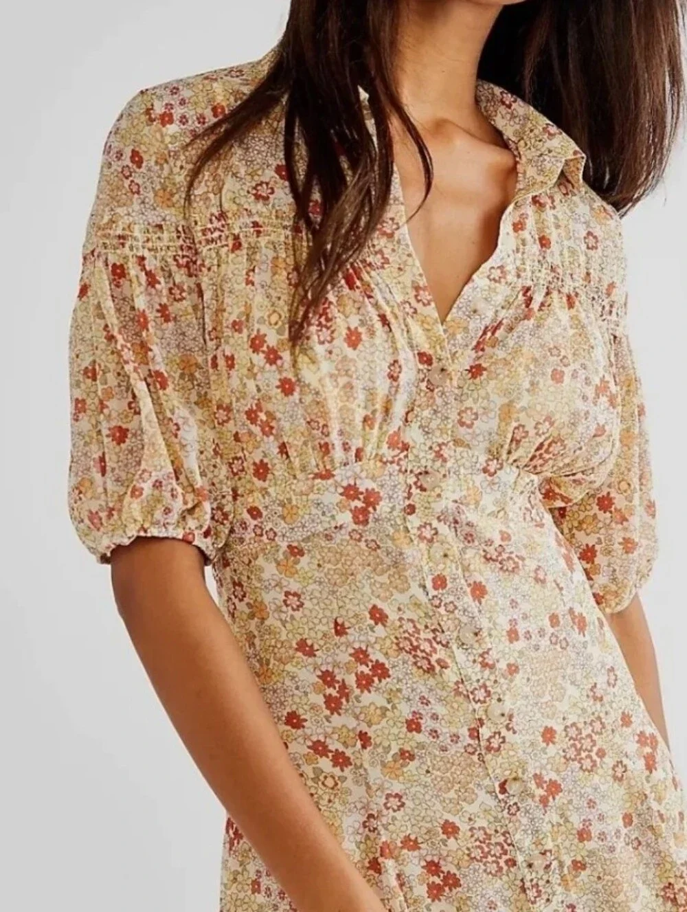 Free People Bonnie Floral Puff Sleeve Mini Dress